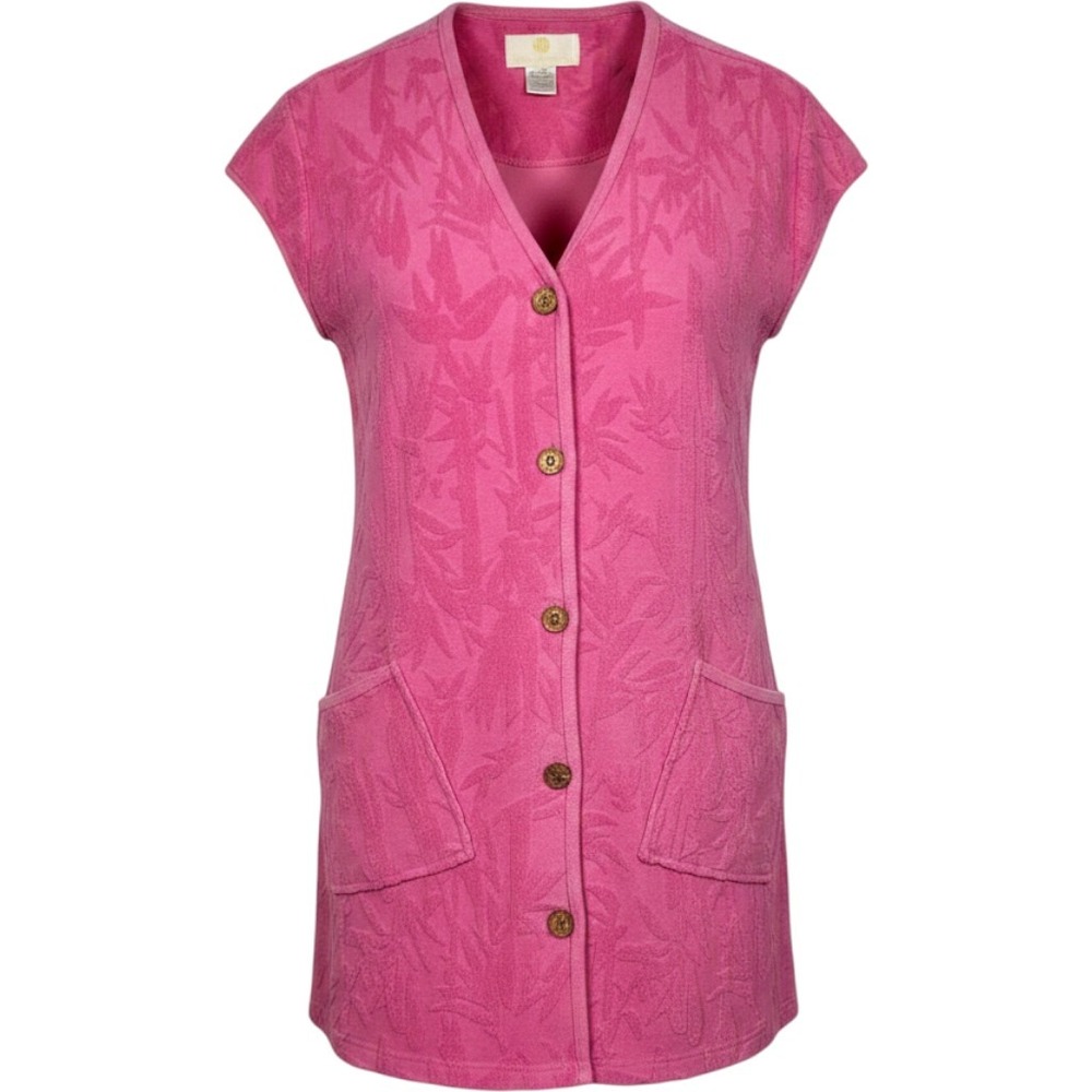 VTGโ Stan Herman Lounger Women XL Pink Sculpted Terry Cloth Button Front Pocket